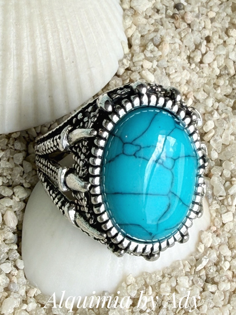 Brutalist + Bright Turquoise Oval Silver Statement Ring